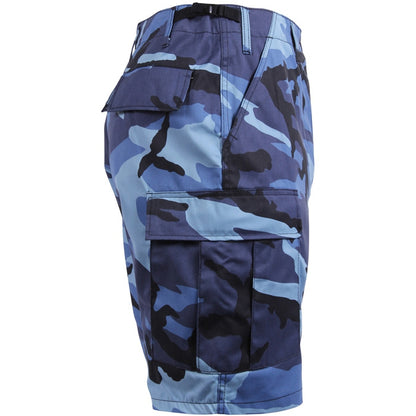 Sky Blue Camouflage - Tactical Cargo BDU Shorts - Polyester Cotton Twill - Button Fly