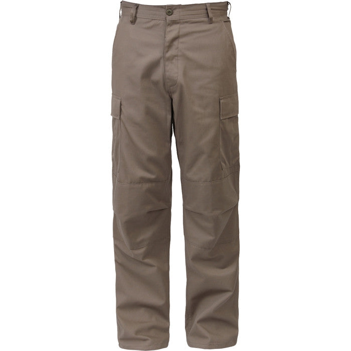 Khaki - Tactical BDU Pants Cargo Fatigues - 100% Cotton Rip-Stop - Button Fly