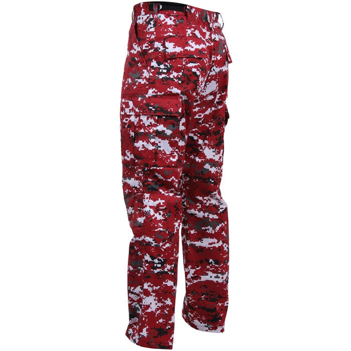Red Digital Camouflage - Tactical BDU Pants Cargo Fatigues - Poly/Cotton Twill - Button Fly
